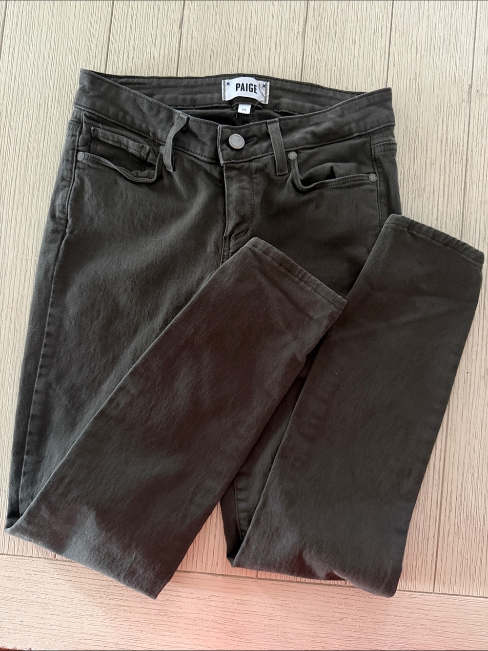 PAIGE Verdugo Ankle Olive Green/Grey Skinny Jeans